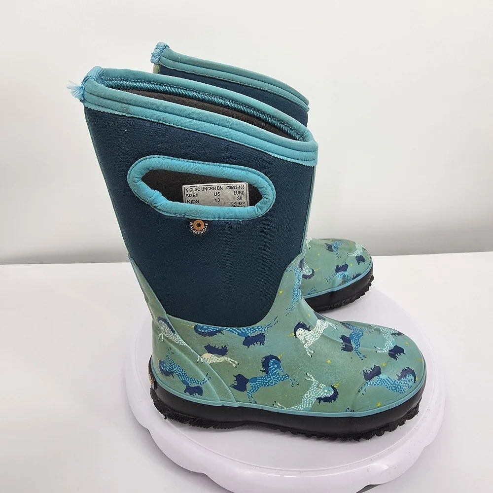 Bogs Kids Size 13 Classic Unicorn Bountiful Waterproof Insulated Rain Boots Teal